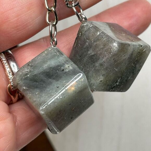 Labradorite cube keychain key ring flash 1” pendant chain NEW hand crafted - Picture 3 of 8